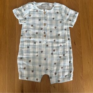 Boutchou Plaid Baby Romper with Button Details